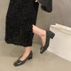 Coarse heel French black suede single shoes autumn and winter plush shoes square head commuter shoes
