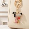 Sparkling Puppy Pendant Rhinestone Dog Keychain Backpack Purse Bag Charm with Lobster Zinc Alloy Key Holder Clasp Golden Plated Keyring Decorative