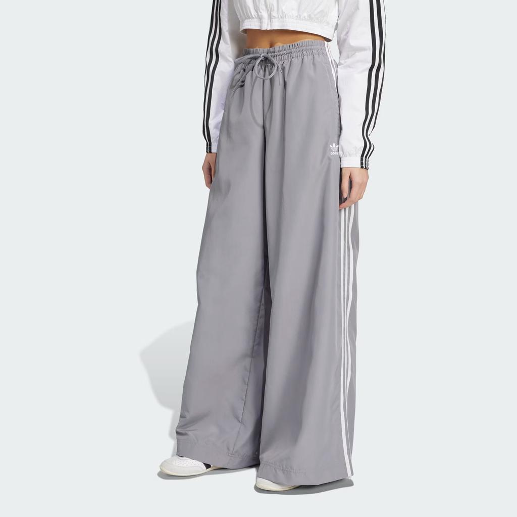 Adidas Originals Striped Logo Drawstring Loose Wide-Leg Knit Sports Pants Women bottoms Gray JD3389