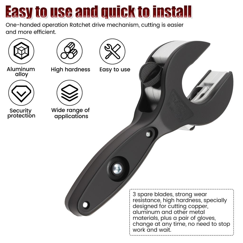 Ratcheting Tube Cutter Aluminum Alloy Ratchet Pipe Cutter with 3 Replacement Blades Copper Pipe Cutter Kit for Car and Pipeline