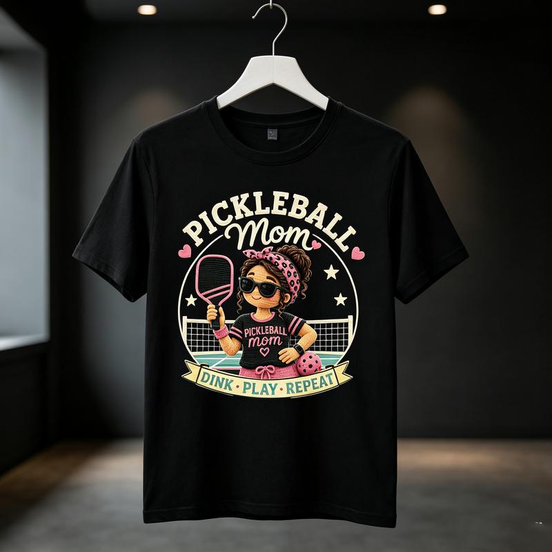 Pickleball Mom TShirt Funny Cute Mom Graphic Tee Dink Play Repeat Casual Sports Cotton Short Sleeve Top for Unisex Y2k