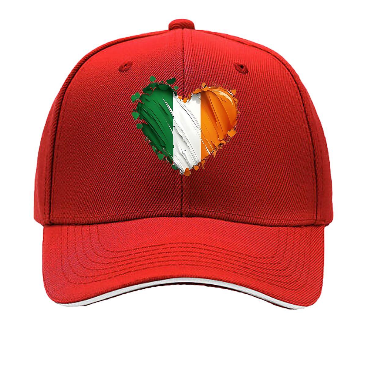 Ireland Flag Heart Print Baseball Cap Lightweight Snap Closure Flat Cap Adjustable Inelastic Coun Sandwich Baseball Cap One Size