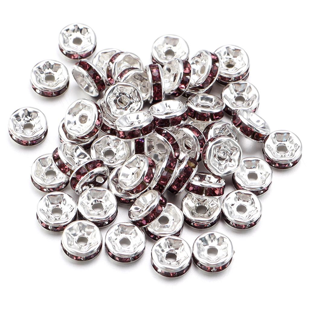 50pcs/lot Colorful Metal Round Rhinestone Rondelle Crystal Beads Loose Spacer Beads For Jewelry Making DIY Bracelet Necklace