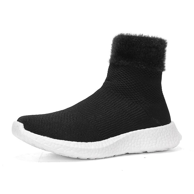 Autumn and Winter New Women's Lightweight and Versatile High-top One-pedal Socks Shoes with Wool Warm Indoor Fitness Shoes