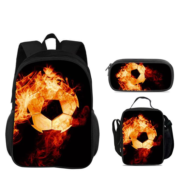Soccer Backpack, Pencil Case, Ice Pack, 3Pcs Set, New Football Print, Best Partner for Male and Female Students Going To School