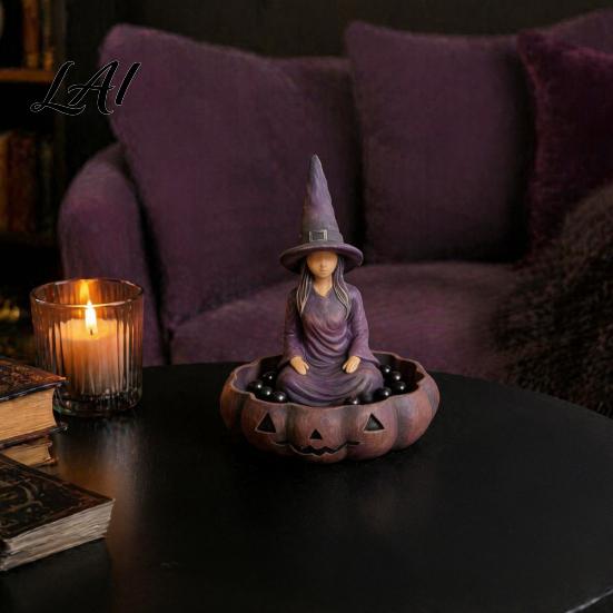 Vintage Style Storage Meditating Witch Jewelry Tray Gothic Resin Decorative Decoration Dish Mysterious Zen Desktop Organizer for Keys Trinkets Room