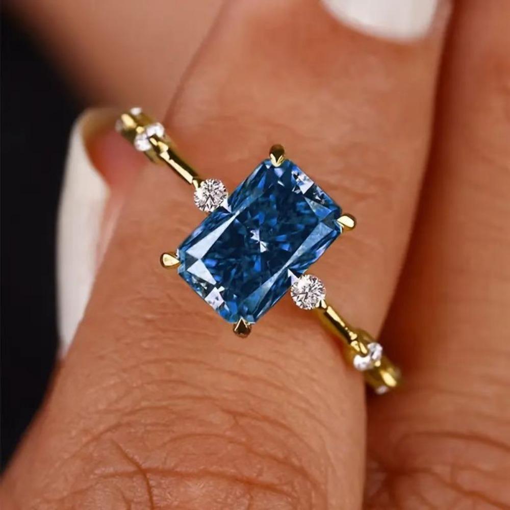 Luxury Sparkly Extra-large Square High Quality Colorful Zircons Rings for Women Bride Wedding Engagement Finger Jewelry Gifts