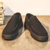 Thick Sole Soft Suede Male Casual Shoe Round Toe Men's Leather Shoes Moccasin Loafers Platform Height Increasing Slip-on Retro