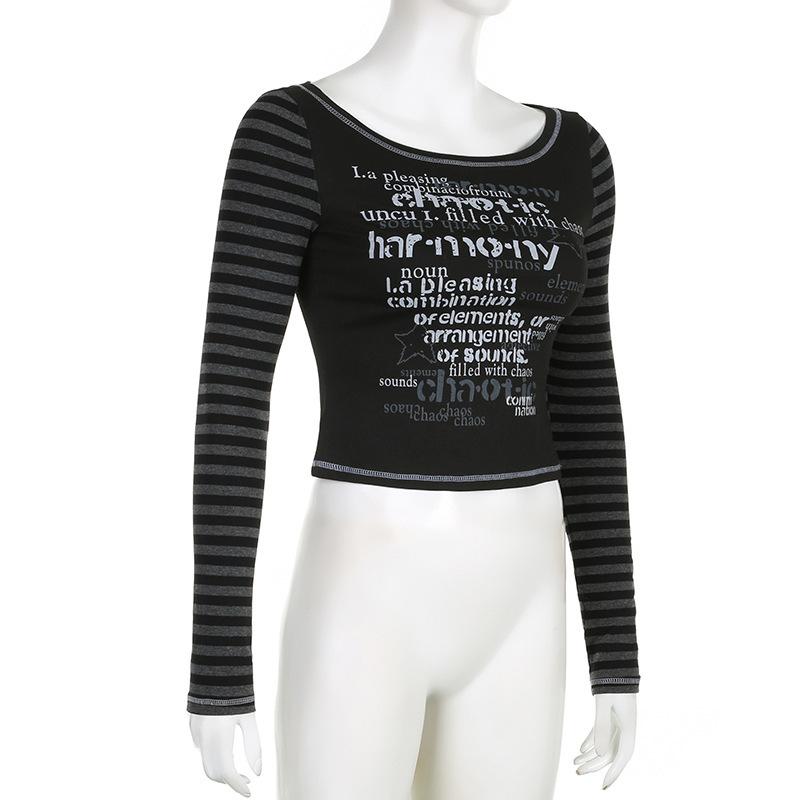 European and American hot girl Y2K letter printed round neck dark style slim fit top