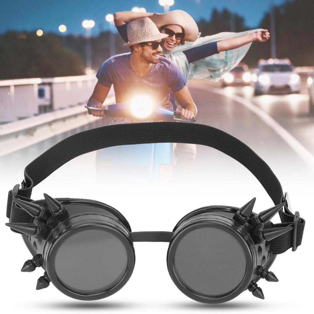 ABS Industrial Vintage Spiked Steampunk Unique Goggles Cycling Glasses Double Layer Windproof SunglassesBlack