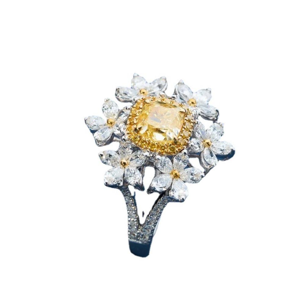 Fashion Women Rings Simulated Yellow Diamond Six Flower Cubic Zirconia Wedding Band Luxury Carat Style
