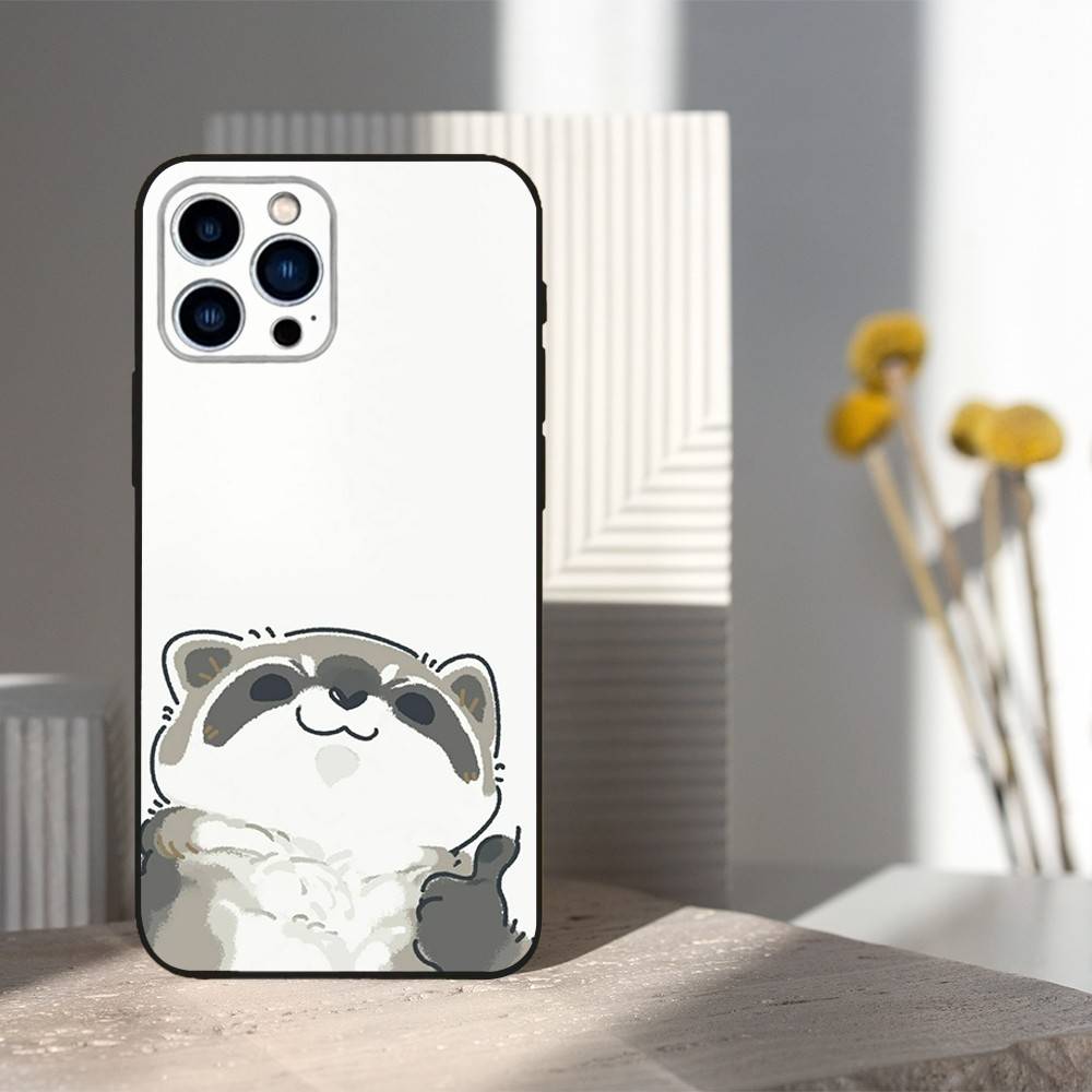

Cute Art Raccoon Emoticons For iPhone 12,14,13,15,8,7,16,11,17,X,Mini,Plus,Pro,XR,SE,XS,Max,Soft Silicone Black Case iPhone16PROMAX