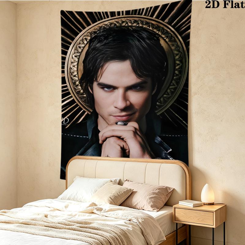 Damon Salvatore Wall Tapestry Aesthetic Wall Hanging Printed Fabric Blanket Decorative Tapestries For Bedroom Living Room Home Decor