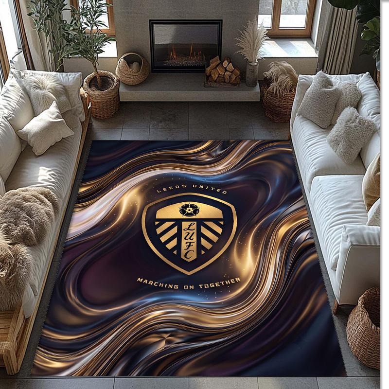 Leeds United Voetbal Print Kristalfluweel Tapijt, Comfortabel Waterabsorberend Antislip Binnen Vloerkleed