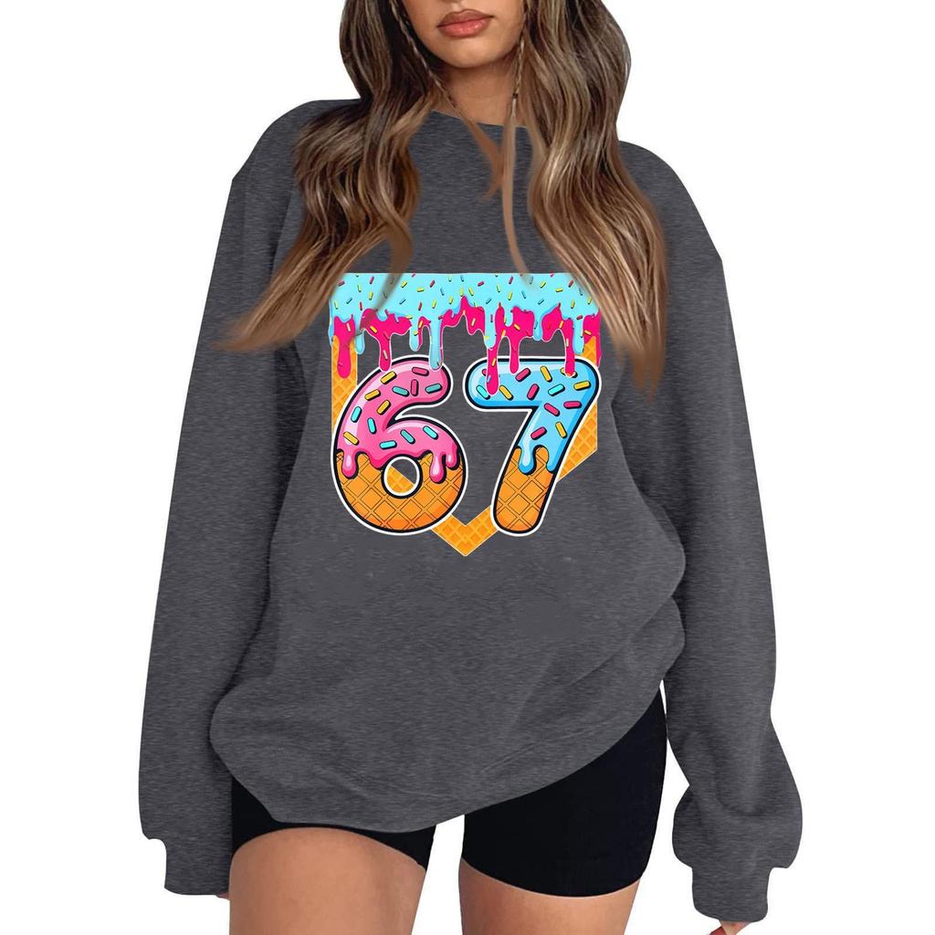 Sudadera de Mujer Casual de Moda de Manga Larga con Cuello Redondo y Estampado