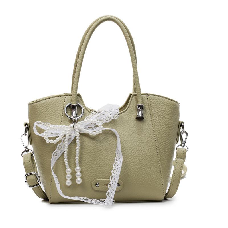 Lace Bow Pu Water Bucket Bag With Zip Closure For Daily Casual Use