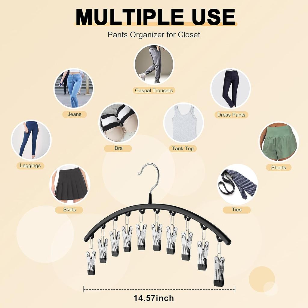 Organizér na legíny do skříně, Kovové věšáky na jógové kalhoty s 10 klipy, Závěsný organizér do skříně pro úsporu místa s pogumovanými organizéry a úložnými prostory do skříně