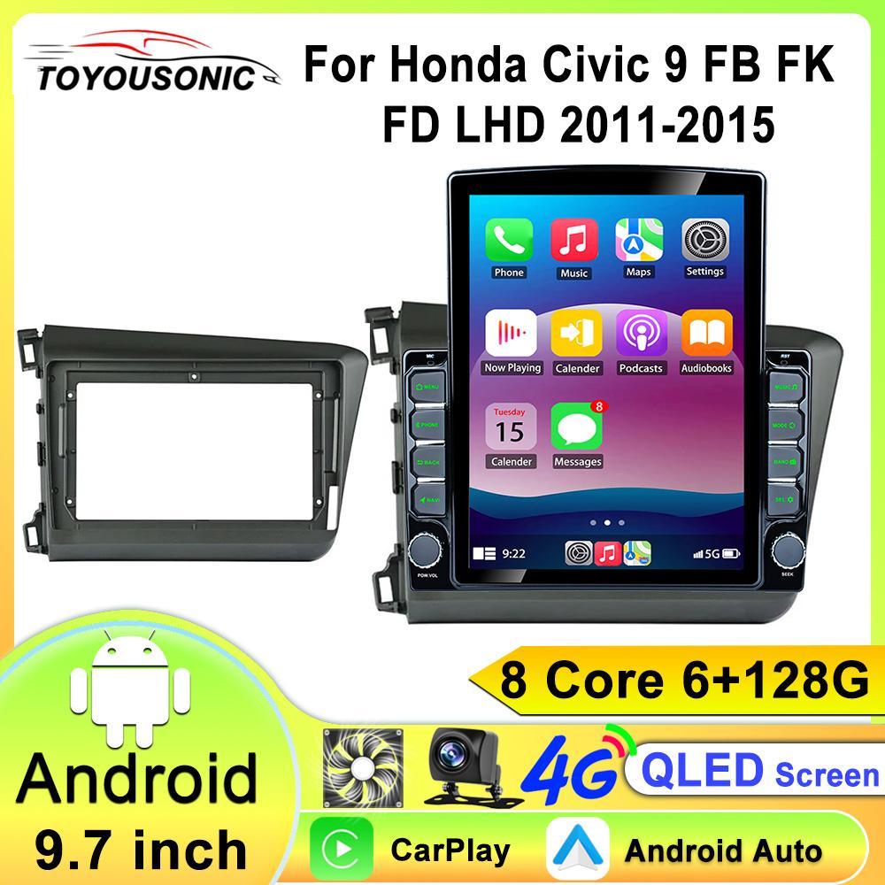 9 Inch for Honda Civic 2011-2015 Android 13 WIFI Car Radio Multimedia Video Stereo Player Navigation GPS CarPlay WIFI