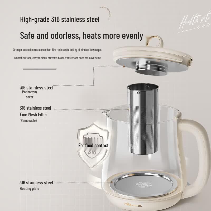 Bear 1.5L Glass Electric Health Pot & Tea Maker CN plug (adapter included)