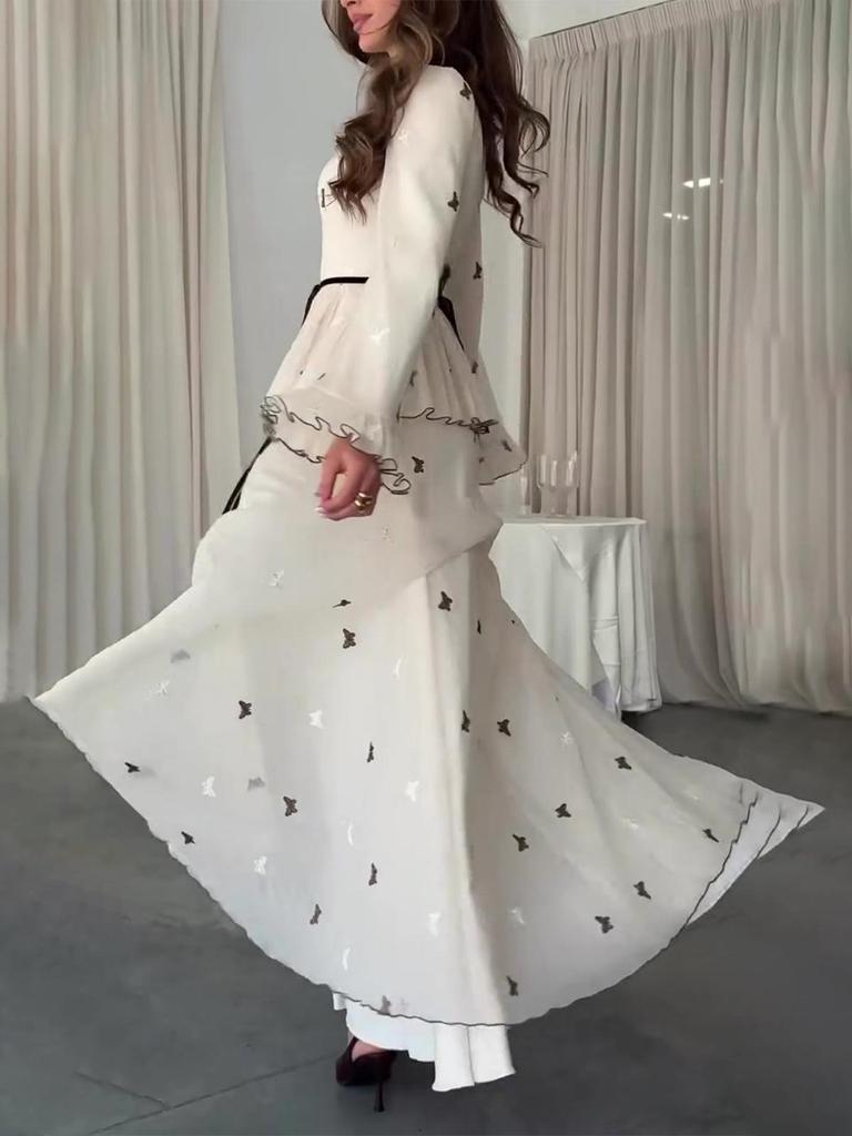 2025 Spring Socialite Flowy Long Sleeve Silky Dress for Women
