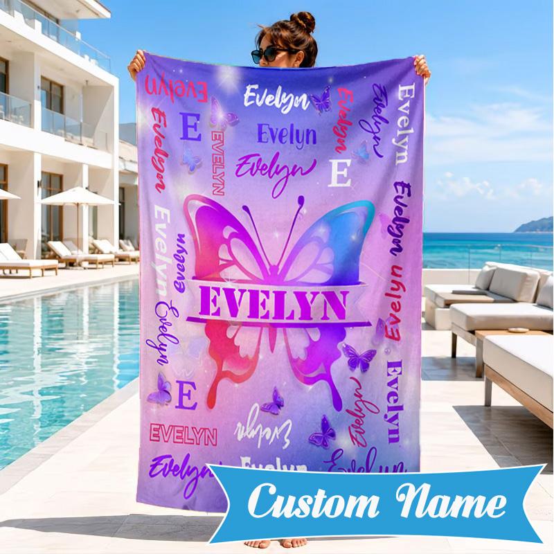 Custom Name Your Name Art Design Beach Towel Microfiber Beach Towel, Lightweight and Quick-Dry, for Summer Travel, Swimming Pool Gift
