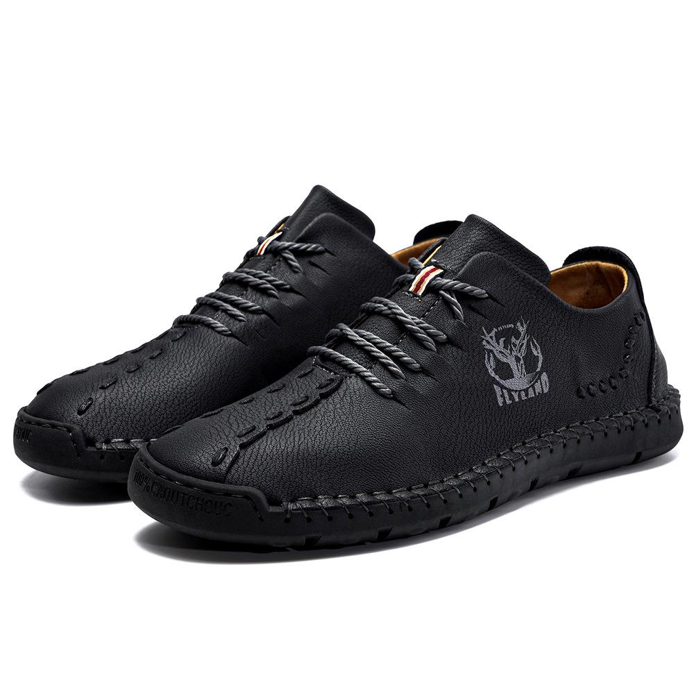 

Popular Plus Size Men s Handmade Leather Casual Shoes - Breathable for Spring & Autumn 42 чёрный