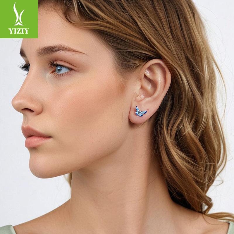 Cercei Stud Albastru Fluture Schimbare Graduală Femei Eleganță Rafinată Argint Sterling S925 Cercei Amuzanți Cercei