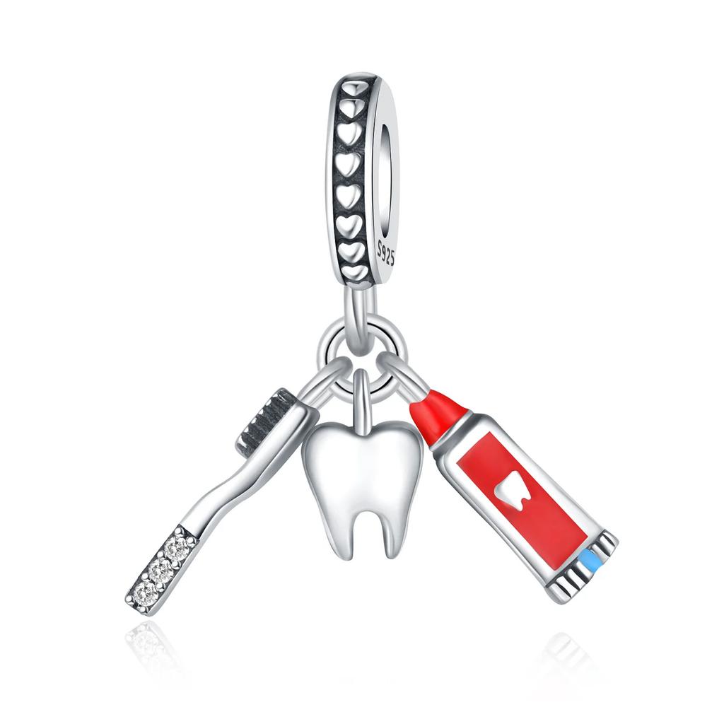 Copper Healthy Teeth Toothbrush Charm Pendant Beads Fit Charms Original Bracelet For Women Jewelry Making