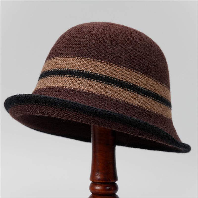 

Купольная вязаная панама женская осенне-зимняя модная повседневная универсальная шляпа-колокол с отворотом зрительно уменьшает лицо M（56-58cm） темно-коричневого