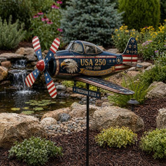 Yousheng USA 250th Vintage Plane Wind Spinner, 1776 2026 Patriotic Helicopter Windmill Stake with Spinning Propeller, 2D Outdoor Metal Airplane