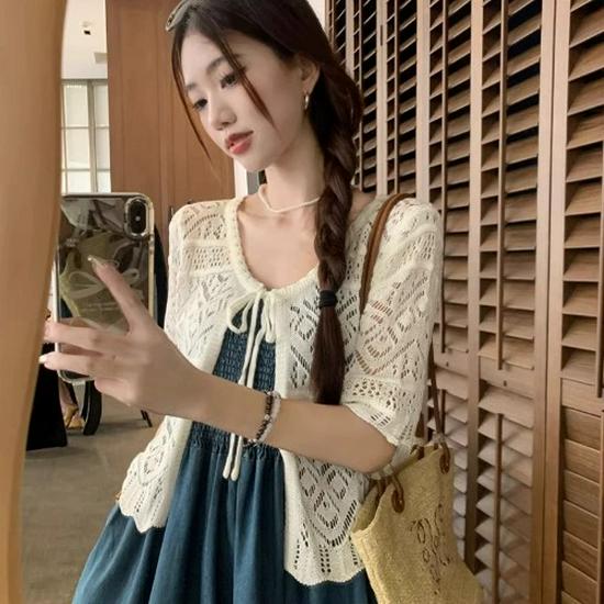 

Женский кардиган из ледяного шелка, вязаный крючком, с V-образным вырезом – Легкая летняя шаль для защиты от солнца XL абрикосовый