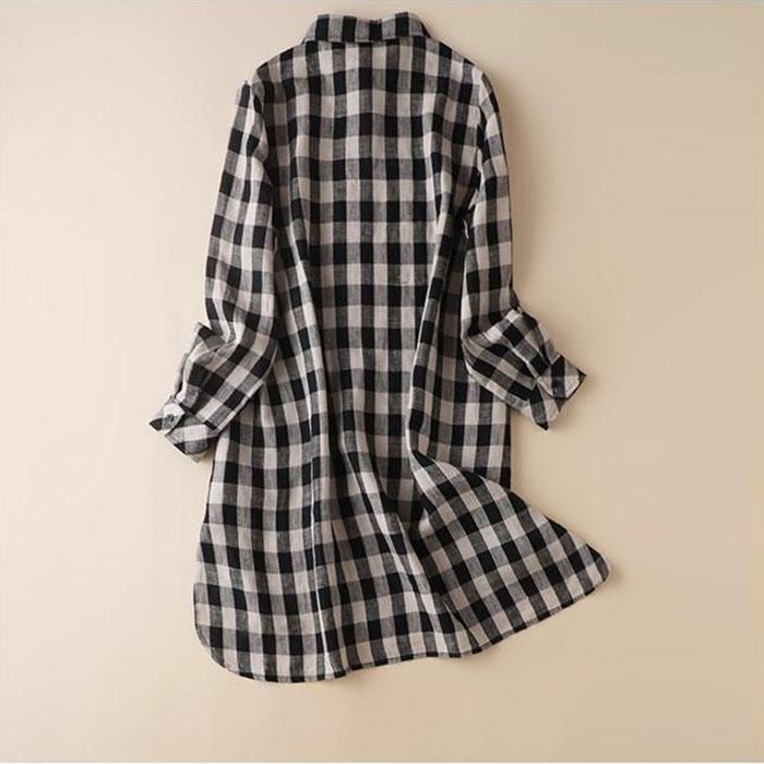 Plaid Shirt Women Mid Length Loose Shirt Long Sleeved Casual Top Summer Women's Clothing