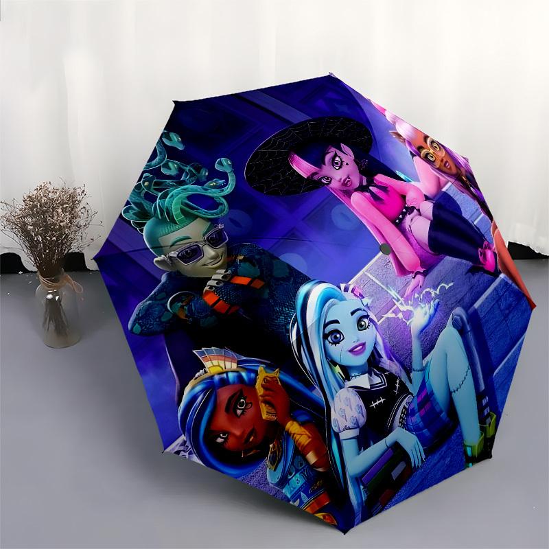 Monster High, Animation Automatic Opening and Closing, 8 rib Structure Portable Umbrella, Suitable for Men and Women in All Seasons  Perfect