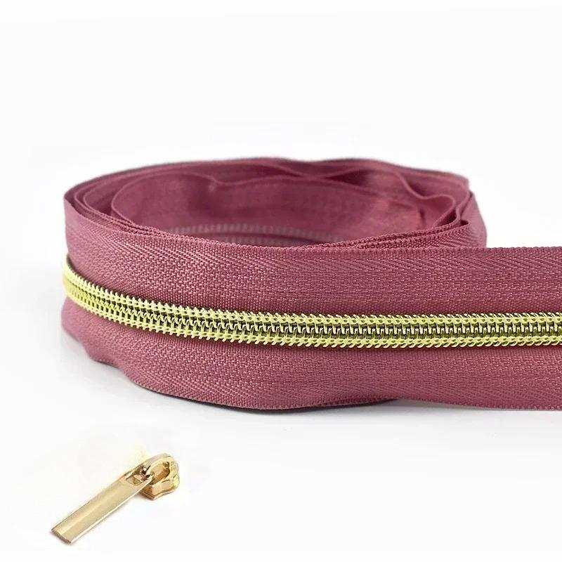 Cintas de Cremallera de Nylon #5 de 1/2/3/4/5 Metros con Deslizadores Cremalleras de Espiral Bolsa Cartera Bolsillo Tiradores de Cremallera Kit de Reparación de Cabezal Accesorios de Costura