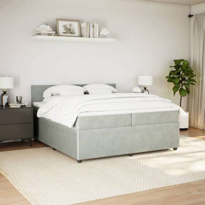VidaXL Slatted Bed Base and Mattress Light Grey 200x200cm Velvet 3287824