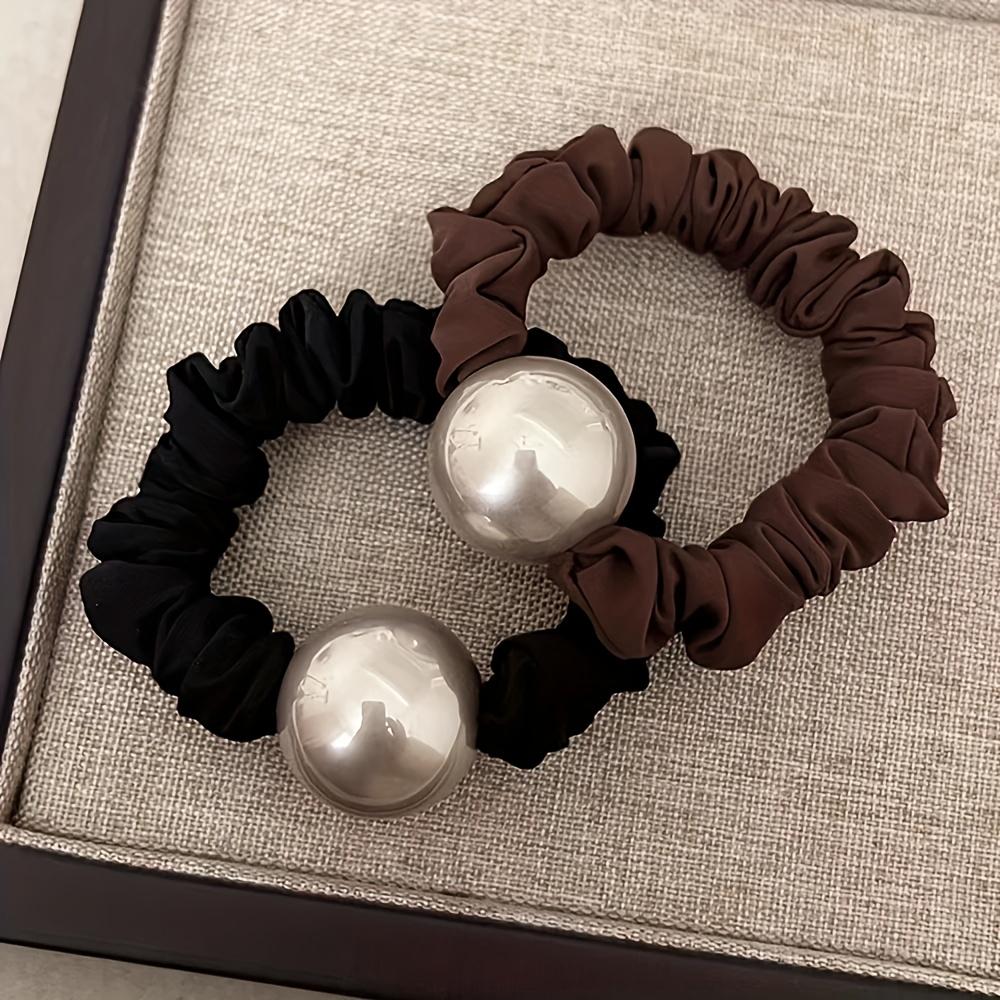 

2Pcs French Simple and High-end, High-value Large Intestine Round Bead Headband, Versatile Headband, Retro Headband, High Elastic Hair Band