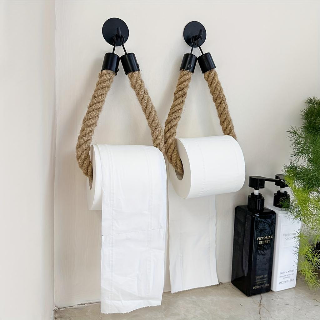 1pc Hemp Rope Self-Adhesive Wall Mounted Toilet Paper Holder - Towel Storage Rack for Home Use