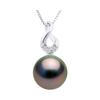 Colgante - Perlas y; Colores - Perla de Cultivo de Tahití 9-10 mm Redonda - Oro Blanco 375/1000 - Calidad A+ - Diamantes - Mujer