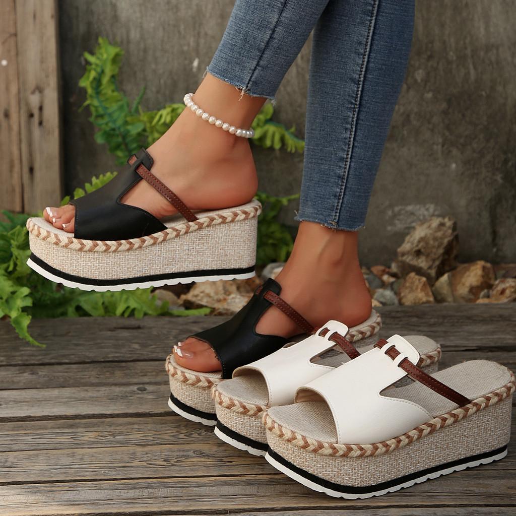 Summer Sole Slip On Sandals For Women With Pu Upper Nonslip Rubber Sole