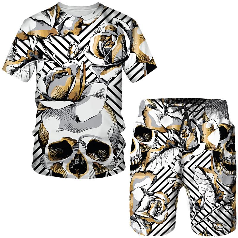 Men Skull 3D Printed Tees/Shorts/Suits Gothic Punk T-Shirt Casual Hip Hop Street Clothing Summer Joggers 2 Piece Sets