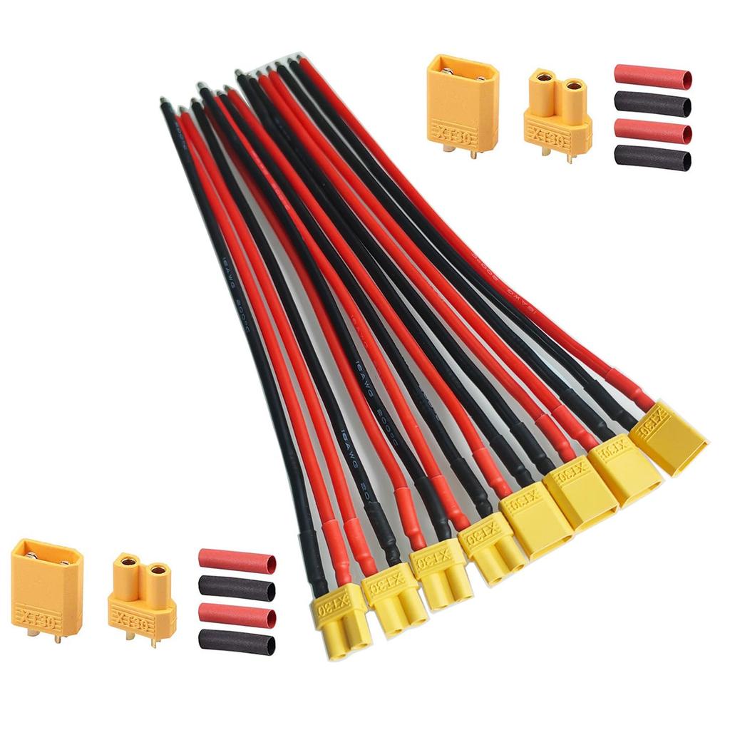 GTIWUNG 4 Paia di Connettori XT30, Connettori Maschio e Femmina XT-30, Connettori a Banana Maschio e Femmina XT30 per LiPo RC (con 15CM 16AWG Silicone