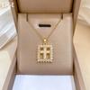 Square Cross Light Luxury Temperament Gorgeous Full Diamond Necklace Women'S Versatile Collarbone Chain Titanium Steel Chain