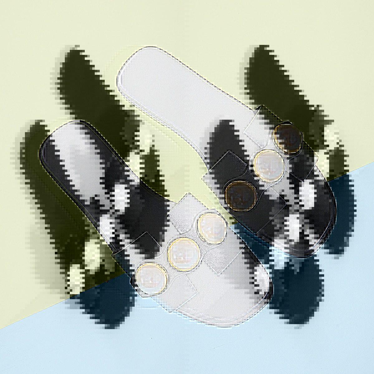 

Женские летние пляжные сандалии на плоской подошве с жемчугом — однолинейный дизайн 40 чёрный