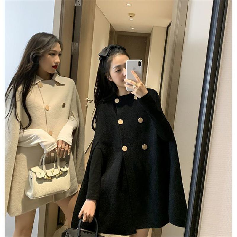 Manteaux poncho en laine à la mode pour femmes automne hiver solide cape manteau manteau ample pardessus femme vestes à revers à double boutonnage