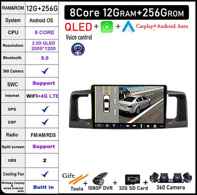 Android 14 For Toyota Corolla E120 E 120 Byd F3 2007-2011 Dsp 4G LTE Car Video Radio Multimedia GPS Player Carplay