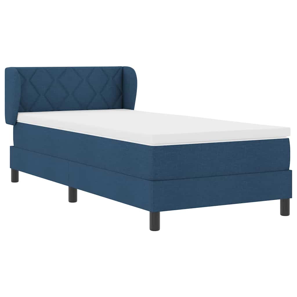 Box Spring Bed with Mattress and Headboard Blue 90 x 190 cm Fabric
