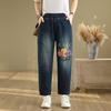 Mărimi mari subțiri broderie vintage talie înaltă casual largi femei vară toamnă blugi denim pantaloni harem