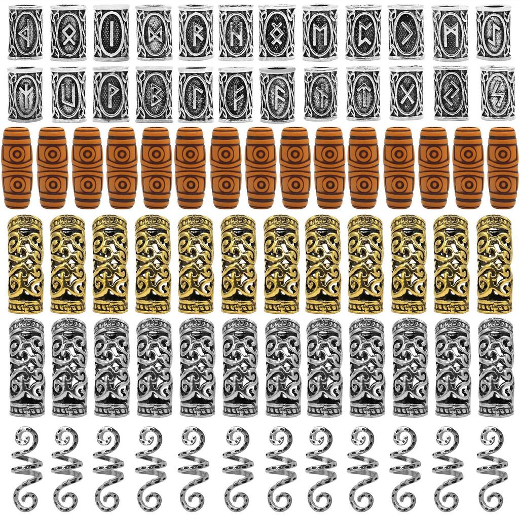 75pcs Antique Silver Gold Beard Hair Beads Dreadlocks Hair Braiding Tube Beads Accessory