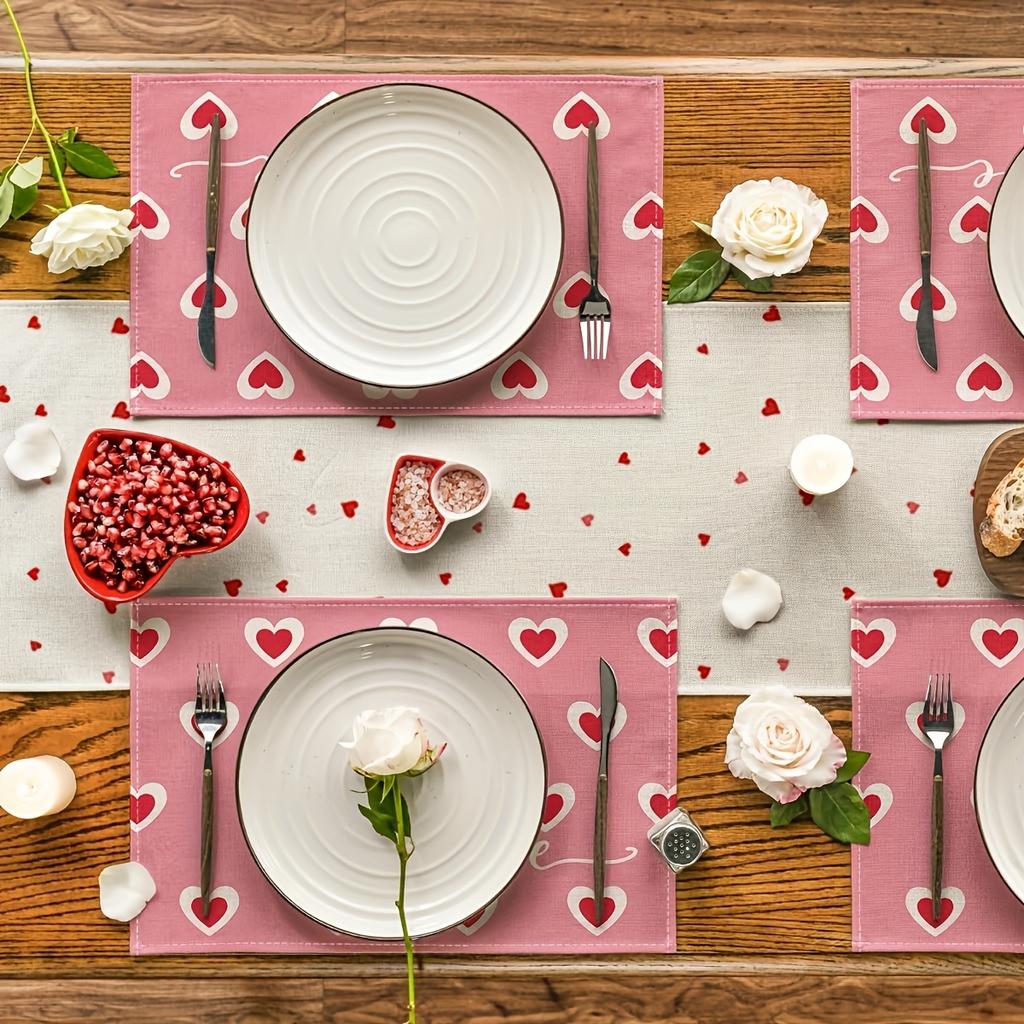 4/6pcs Love Pink Valentine's Day Placemats Mother's Day Wedding Anniversary Placemat for Party Kitchen Restaurant Decoration 12x18inch