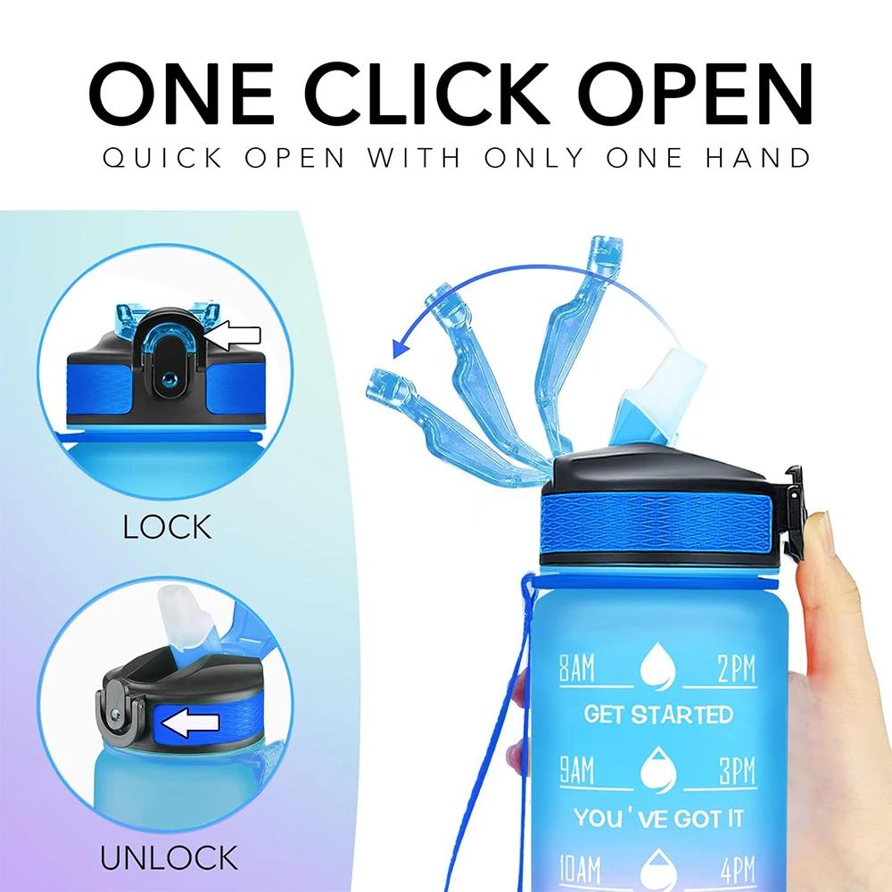 32 oz Auslaufsichere Wasserflaschen mit Trinkzeiten und Strohhalm Motivierende Trink-Sportwasserflasche für Fitnessstudio Outdoor